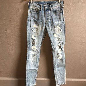 Light-Wash Destroyed Skinny Jeans